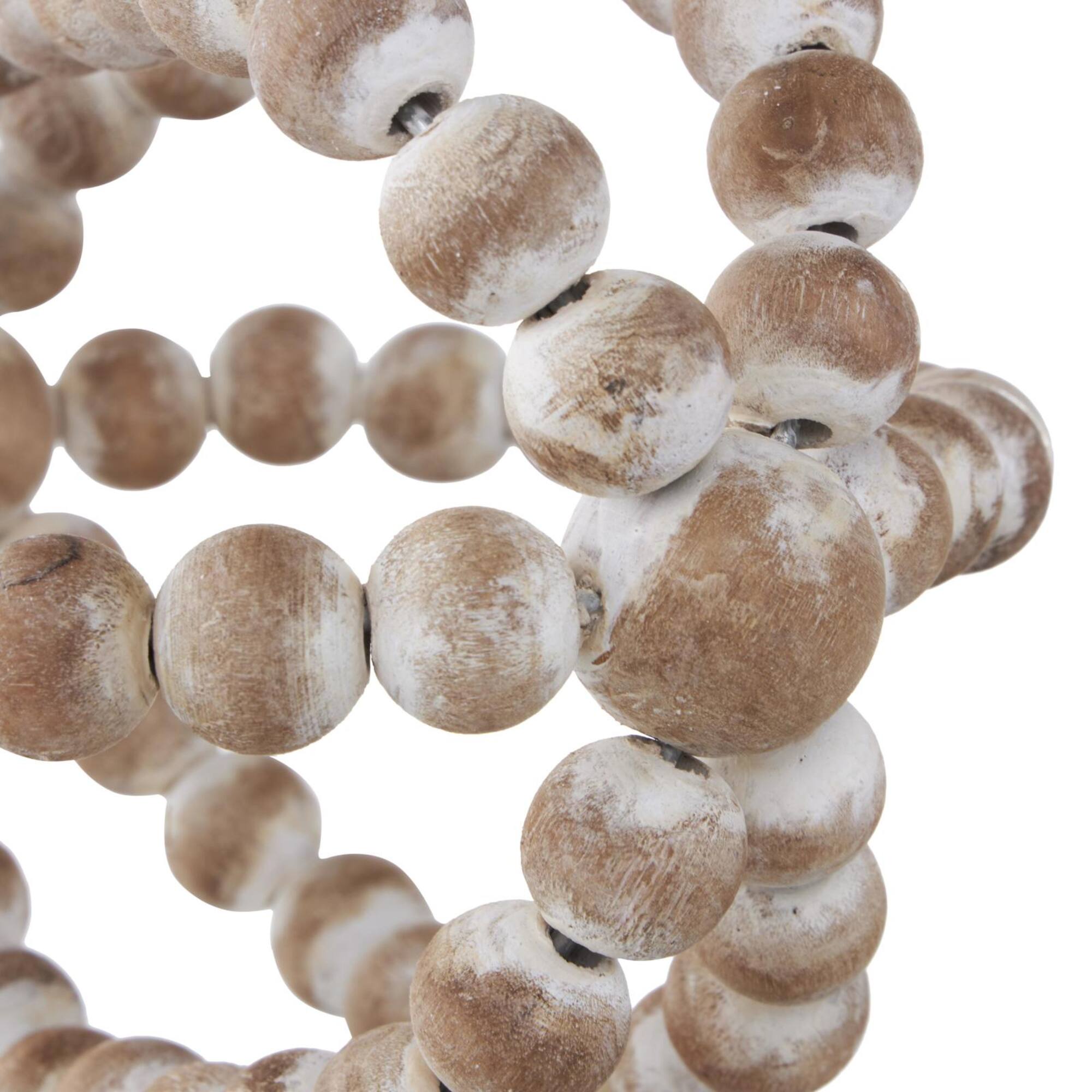Whitewashed Brown Beaded Knot Wood Sculpture Set